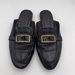 Tory Burch Women's Georgie Backless Loafers Black Leather Size 7.5 M